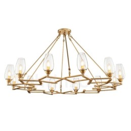 Suspension contemporaine moderne à 12 lampes en acier avec abat-jour en verre
