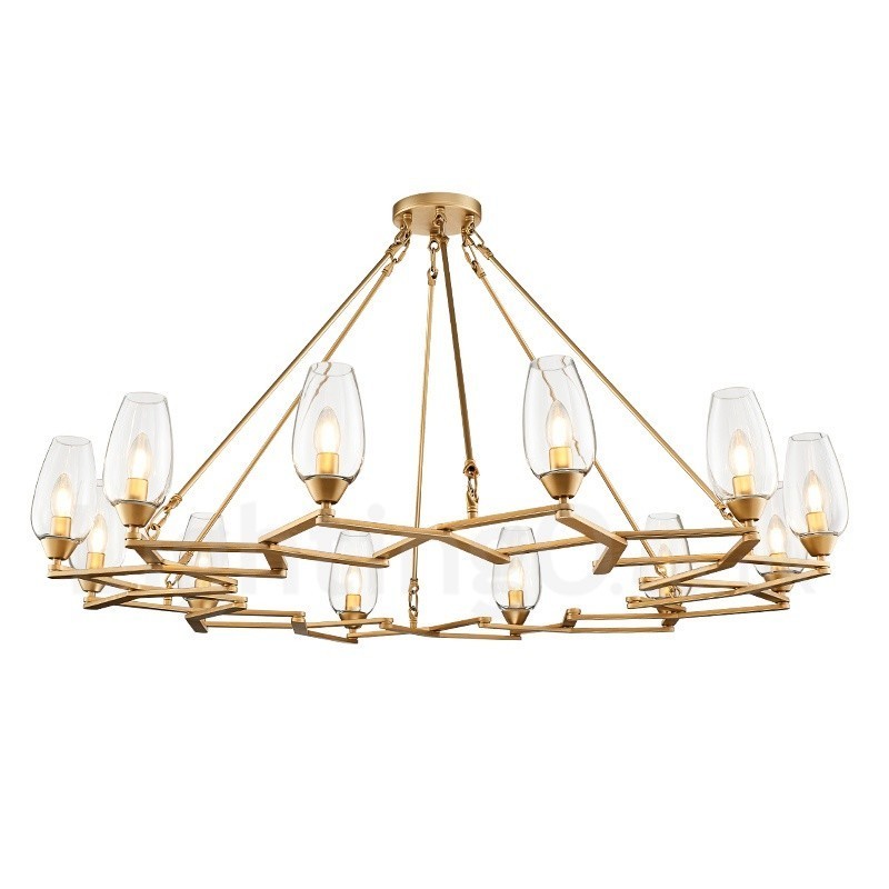 Suspension contemporaine moderne à 12 lampes en acier avec abat-jour en verre
