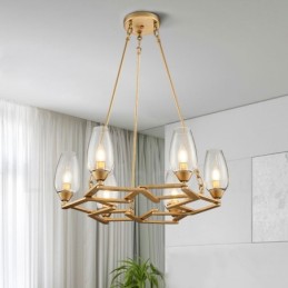 Suspension contemporaine moderne à 6 lampes en acier avec abat-jour en verre