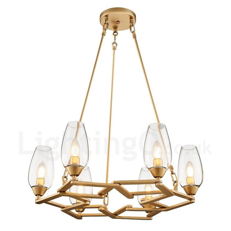 Suspension contemporaine moderne à 6 lampes en acier avec abat-jour en verre