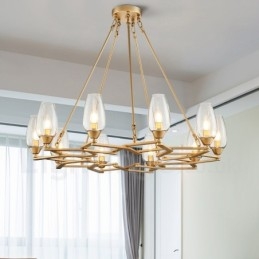 Suspension contemporaine moderne à 10 lampes en acier avec abat-jour en verre