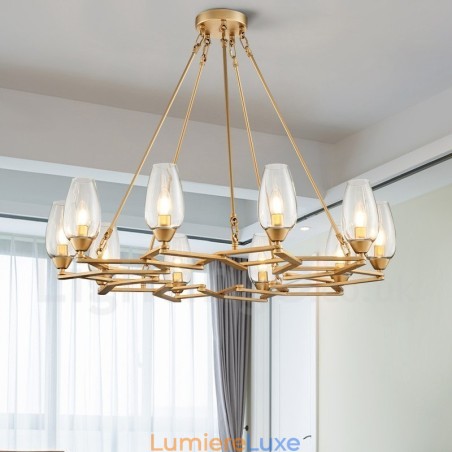 Suspension contemporaine moderne à 10 lampes en acier avec abat-jour en verre Suspension contemporaine moderne à 10 lampes en acier avec abat-jour en verre