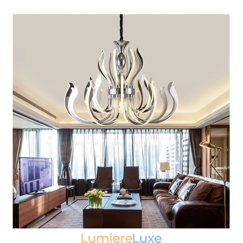 Lustre contemporain moderne en acrylique à 24 lumières avec abat-jour en acrylique
