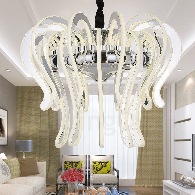 Lustre contemporain moderne en acier à 20 lumières avec abat-jour en acrylique