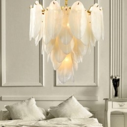 Suspension contemporaine moderne à 6 lampes en acier avec abat-jour en verre