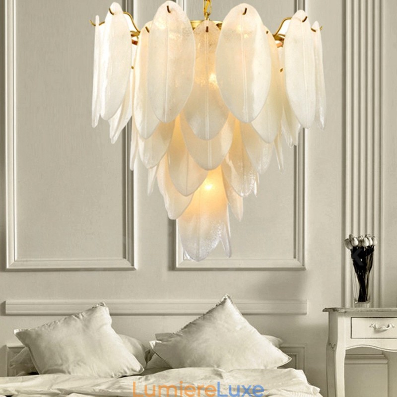 Suspension contemporaine moderne à 6 lampes en acier avec abat-jour en verre