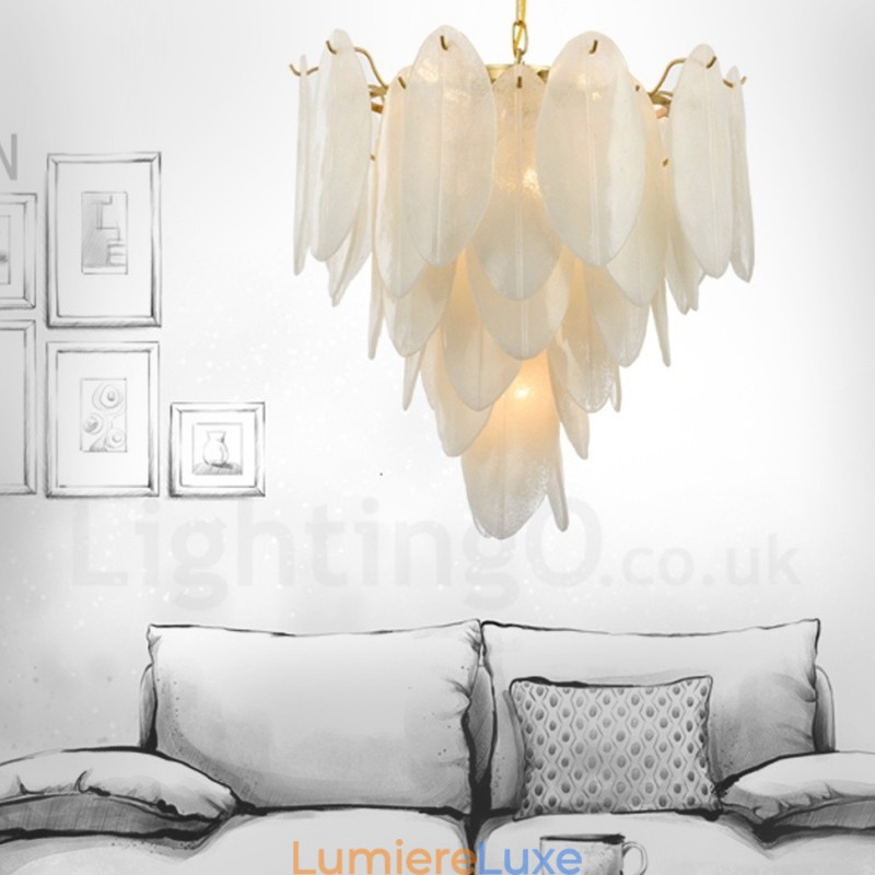 Suspension contemporaine moderne à 6 lampes en acier avec abat-jour en verre