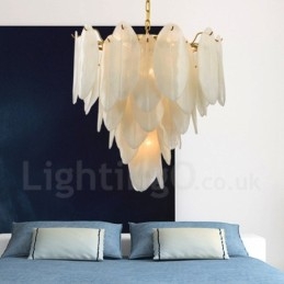 Suspension contemporaine moderne à 6 lampes en acier avec abat-jour en verre