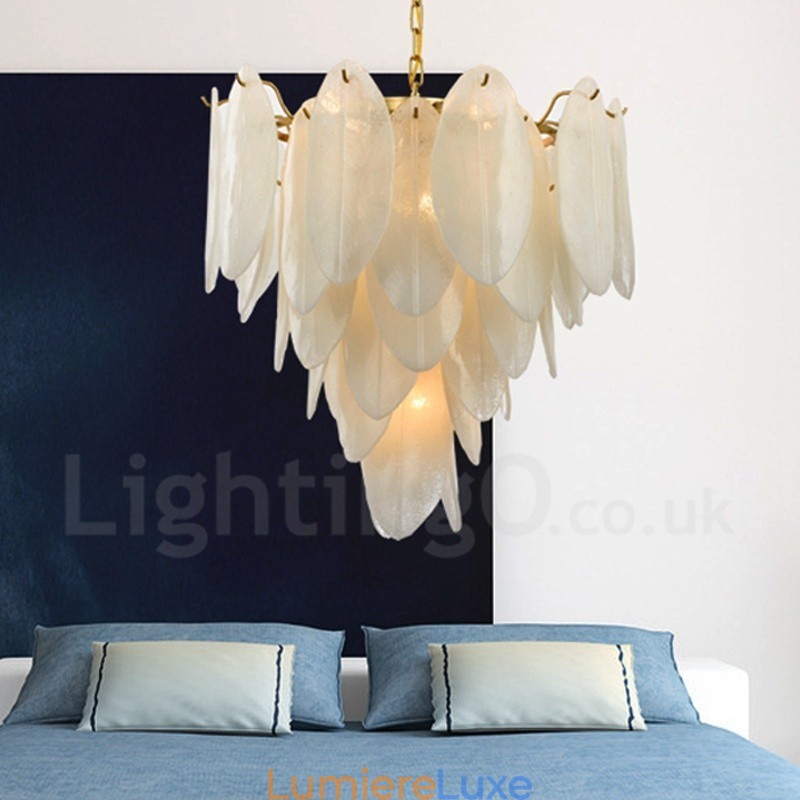 Suspension contemporaine moderne à 6 lampes en acier avec abat-jour en verre