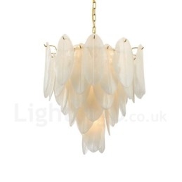 Suspension contemporaine moderne à 6 lampes en acier avec abat-jour en verre