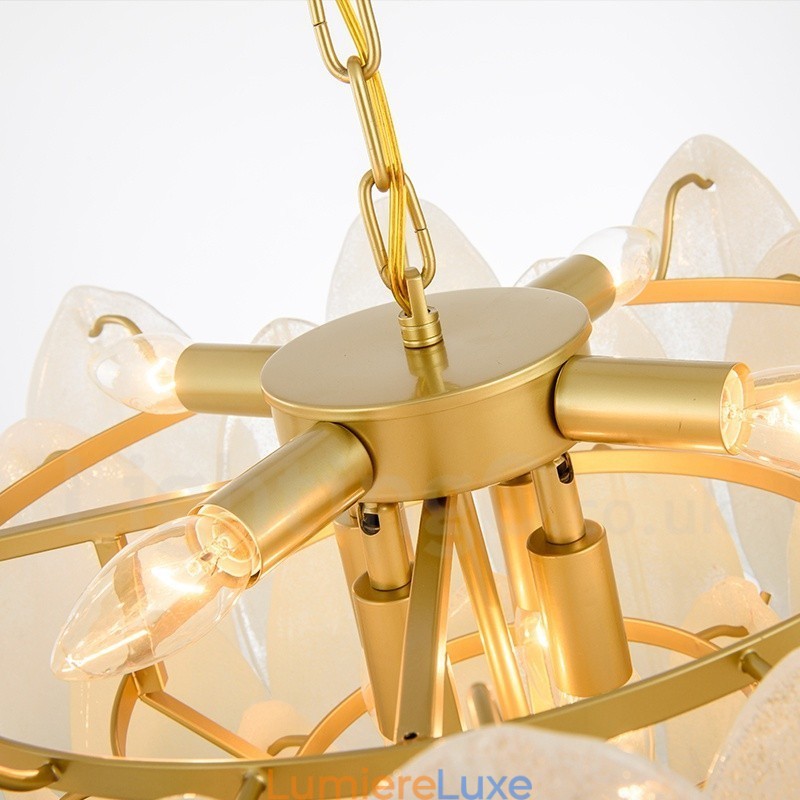 Suspension contemporaine moderne à 6 lampes en acier avec abat-jour en verre