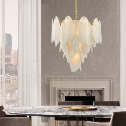 Suspension contemporaine moderne à 6 lampes en acier avec abat-jour en verre