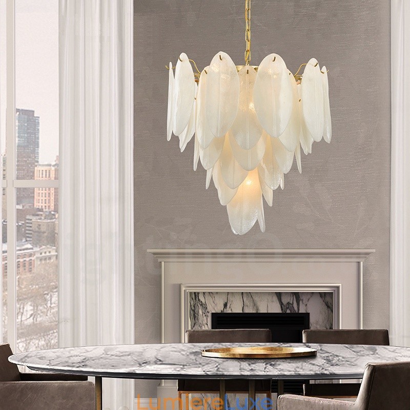 Suspension contemporaine moderne à 6 lampes en acier avec abat-jour en verre