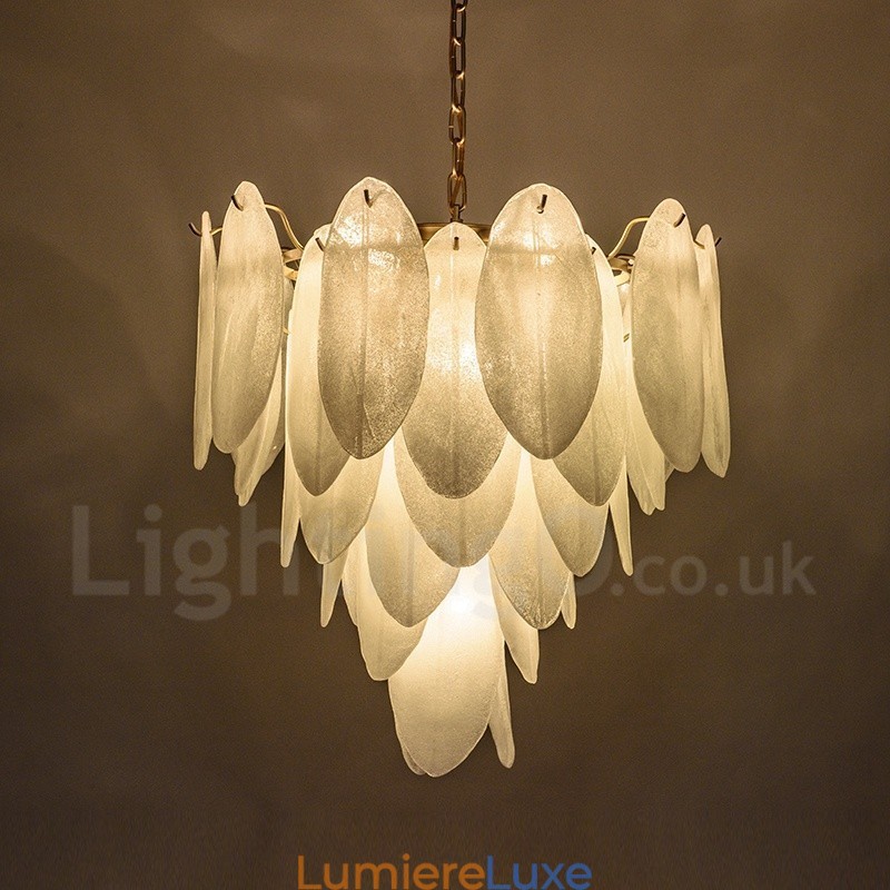 Suspension contemporaine moderne à 6 lampes en acier avec abat-jour en verre