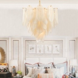 Suspension contemporaine moderne à 6 lampes en acier avec abat-jour en verre