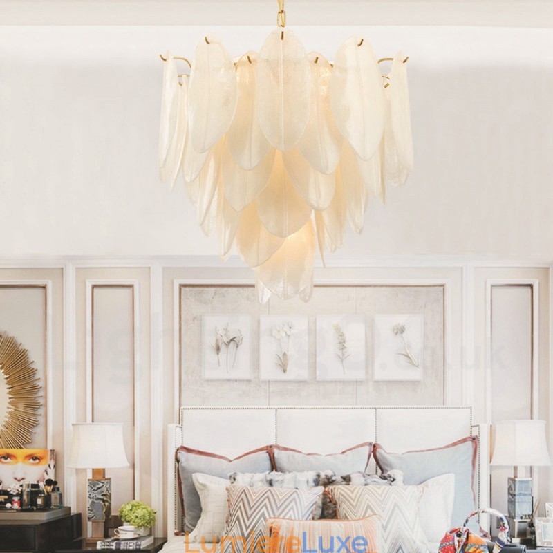 Suspension contemporaine moderne à 6 lampes en acier avec abat-jour en verre