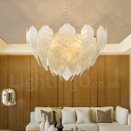 Suspension contemporaine moderne à 4 lampes en acier avec abat-jour en verre