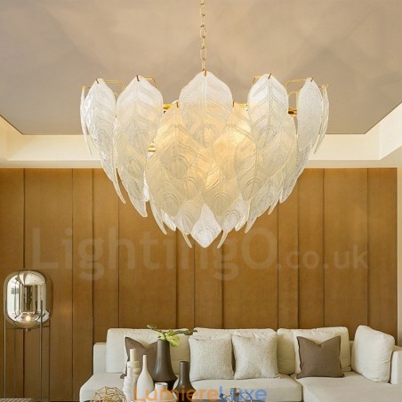 Suspension contemporaine moderne à 4 lampes en acier avec abat-jour en verre Suspension contemporaine moderne à 4 lampes en acier avec abat-jour en verre