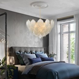 Suspension contemporaine moderne à 4 lampes en acier avec abat-jour en verre