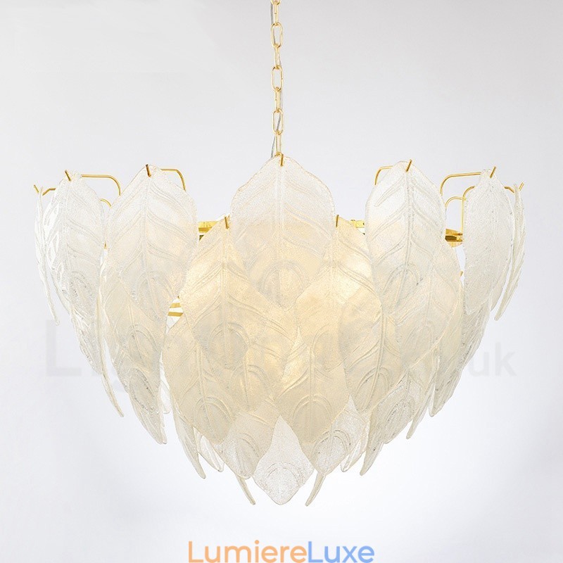 Suspension contemporaine moderne à 4 lampes en acier avec abat-jour en verre
