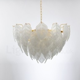Suspension contemporaine moderne à 4 lampes en acier avec abat-jour en verre