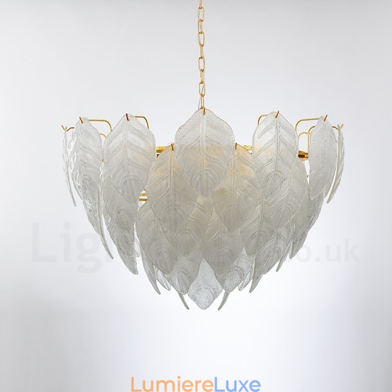 Suspension contemporaine moderne à 4 lampes en acier avec abat-jour en verre