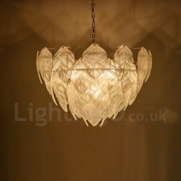 Suspension contemporaine moderne à 4 lampes en acier avec abat-jour en verre