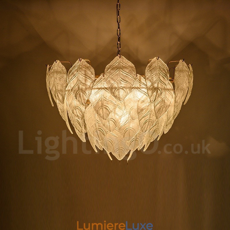 Suspension contemporaine moderne à 4 lampes en acier avec abat-jour en verre