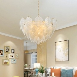 Suspension contemporaine moderne à 4 lampes en acier avec abat-jour en verre