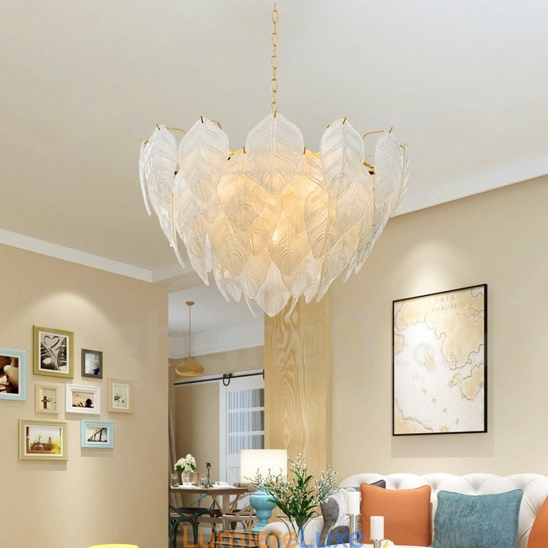 Suspension contemporaine moderne à 4 lampes en acier avec abat-jour en verre