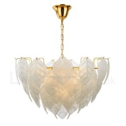 Suspension contemporaine moderne à 4 lampes en acier avec abat-jour en verre