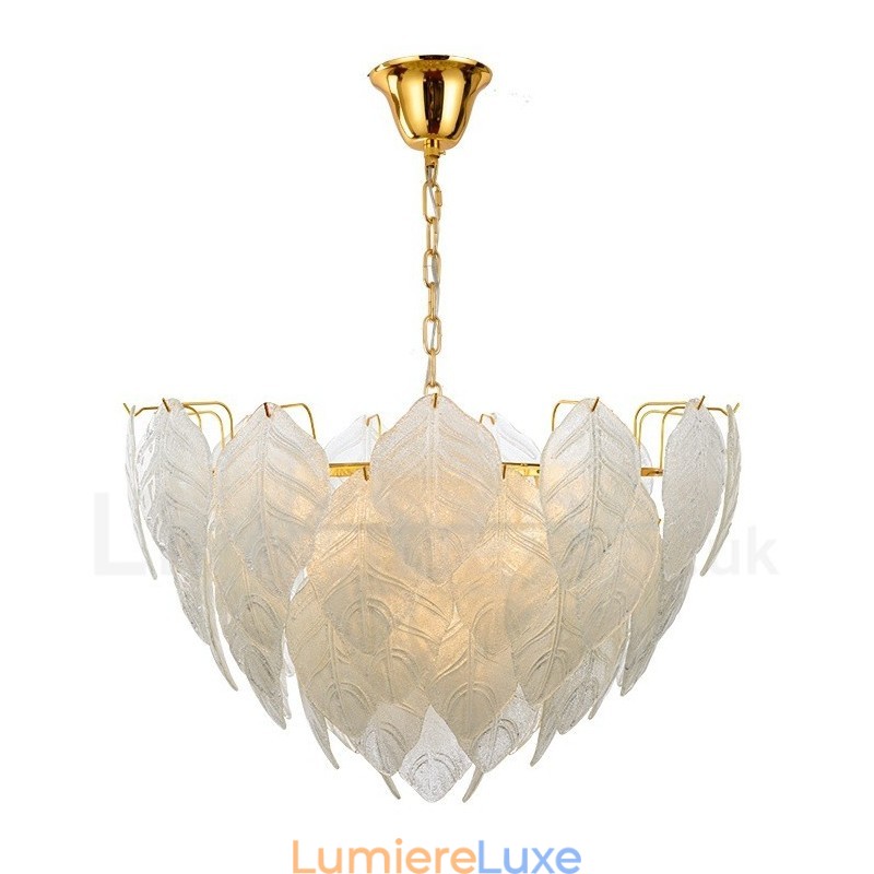 Suspension contemporaine moderne à 4 lampes en acier avec abat-jour en verre