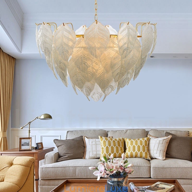 Suspension contemporaine moderne à 4 lampes en acier avec abat-jour en verre