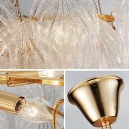 Suspension contemporaine moderne à 4 lampes en acier avec abat-jour en verre