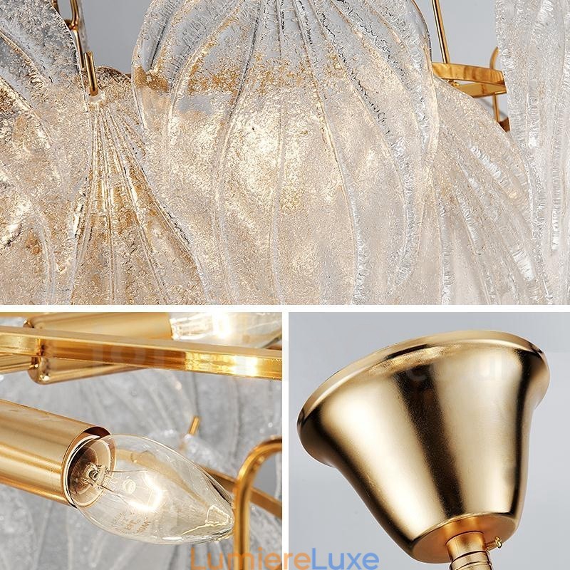 Suspension contemporaine moderne à 4 lampes en acier avec abat-jour en verre