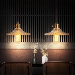 Suspension rétro rustique Lodge à 1 lumière en acier avec abat-jour en verre