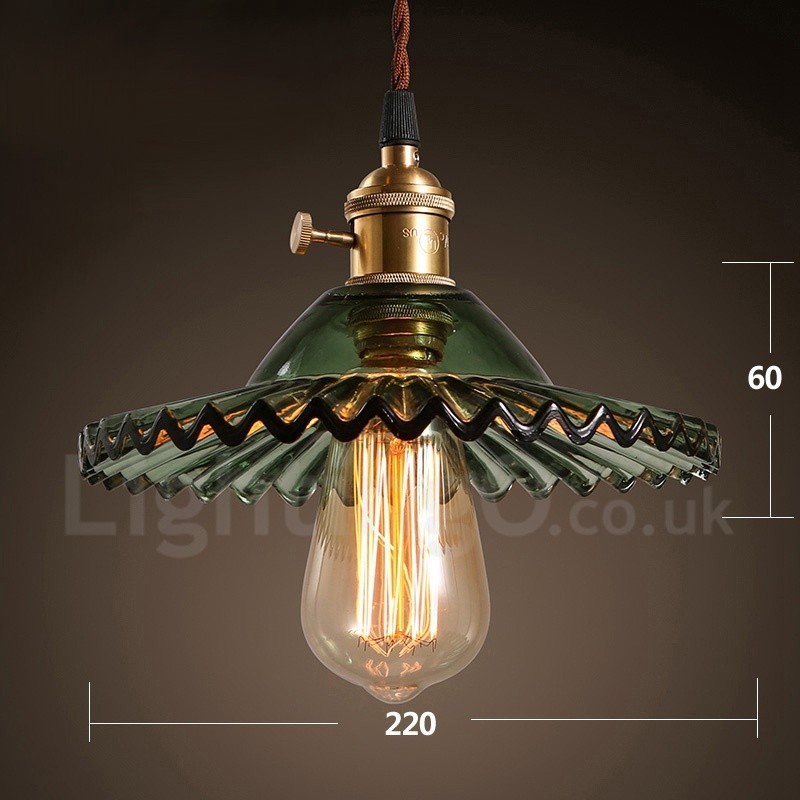 Suspension rétro rustique Lodge à 1 lumière en acier avec abat-jour en verre