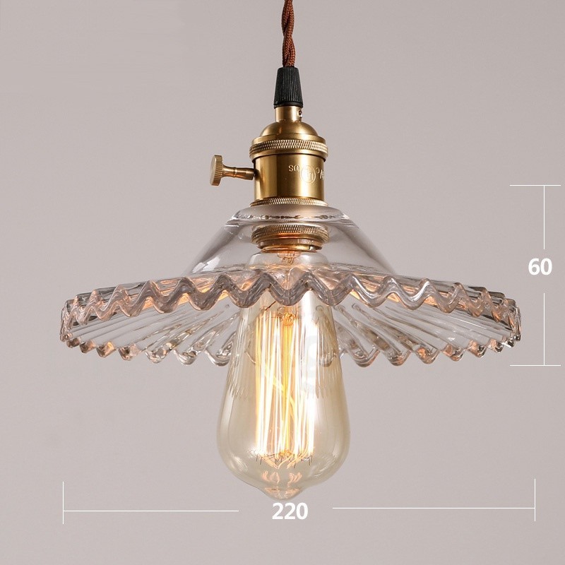 Suspension rétro rustique Lodge à 1 lumière en acier avec abat-jour en verre