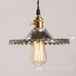 Suspension rétro rustique Lodge à 1 lumière en acier avec abat-jour en verre