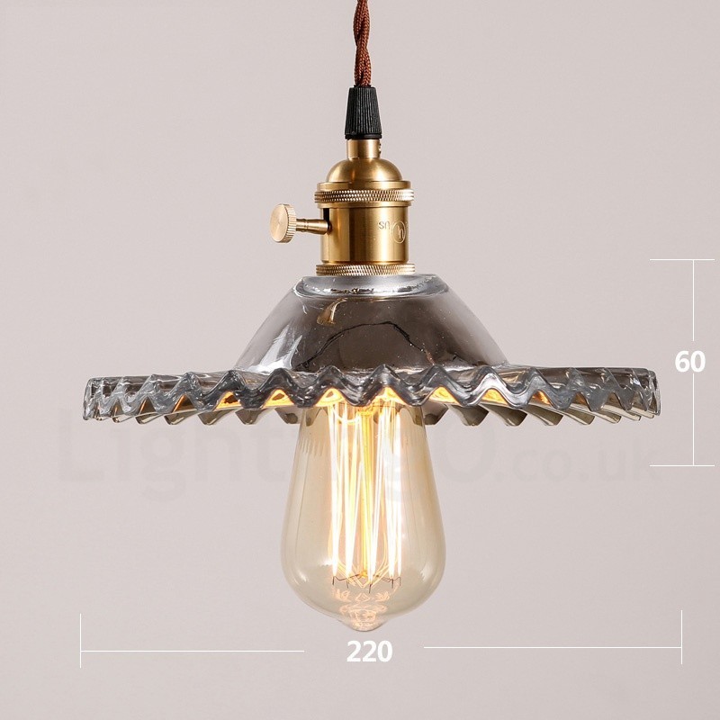 Suspension rétro rustique Lodge à 1 lumière en acier avec abat-jour en verre