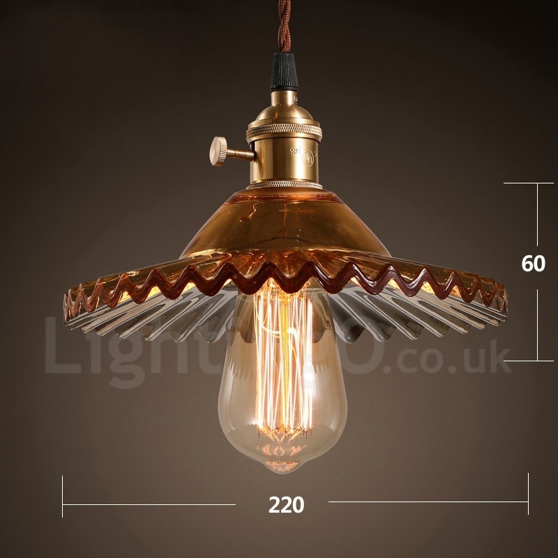 Suspension rétro rustique Lodge à 1 lumière en acier avec abat-jour en verre