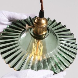 Suspension rétro rustique Lodge à 1 lumière en acier avec abat-jour en verre