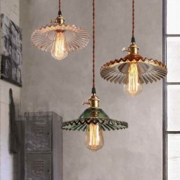 Suspension rétro rustique Lodge à 1 lumière en acier avec abat-jour en verre