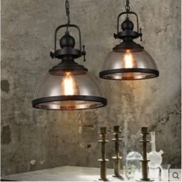 Suspension rétro en acier à 1 lumière avec abat-jour en verre