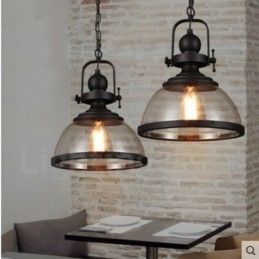 Suspension rétro en acier à 1 lumière avec abat-jour en verre