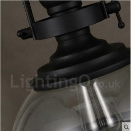 Suspension rétro en acier à 1 lumière avec abat-jour en verre