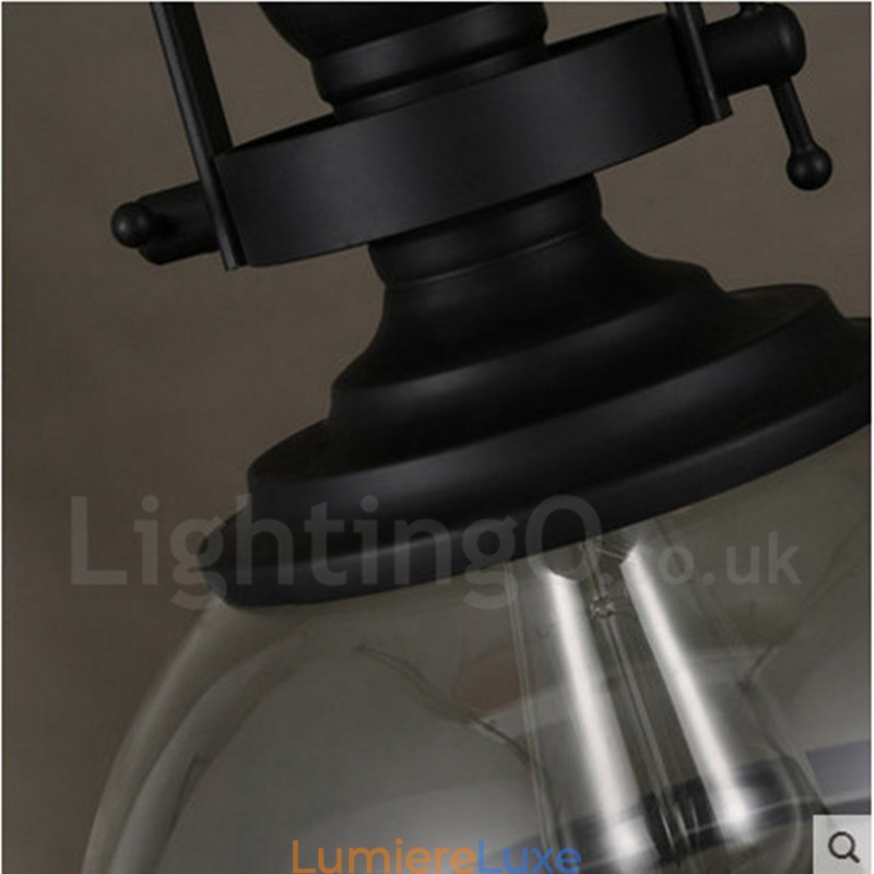 Suspension rétro en acier à 1 lumière avec abat-jour en verre