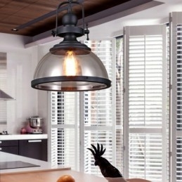 Suspension rétro en acier à 1 lumière avec abat-jour en verre