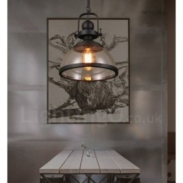 Suspension rétro en acier à 1 lumière avec abat-jour en verre
