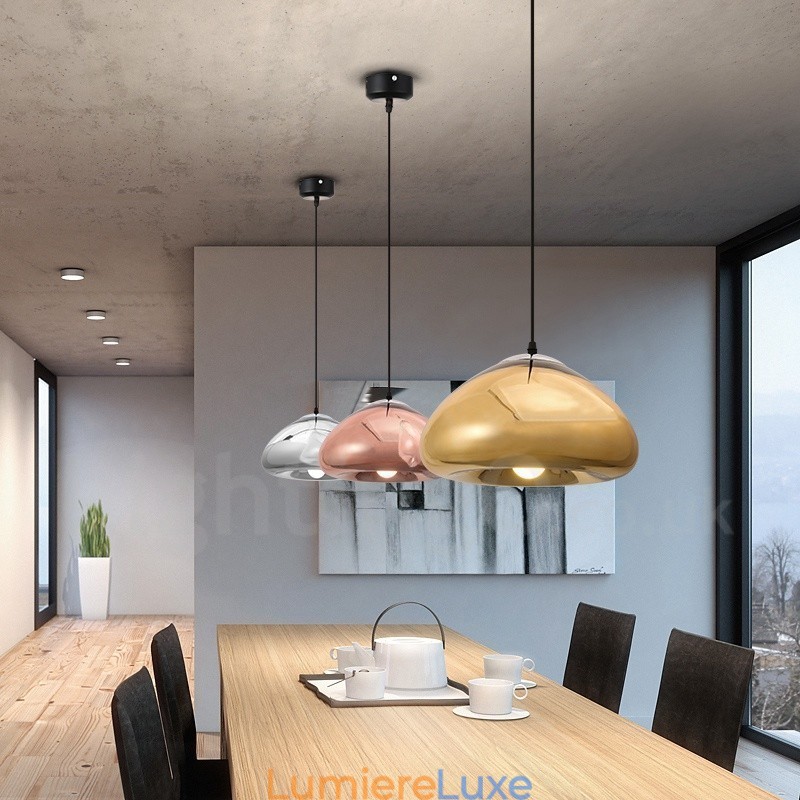 Suspension contemporaine moderne à 1 lumière en verre avec abat-jour en verre